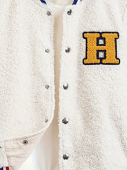 Kid's H Patched Varsity Jacket Teddy Fleece Coat