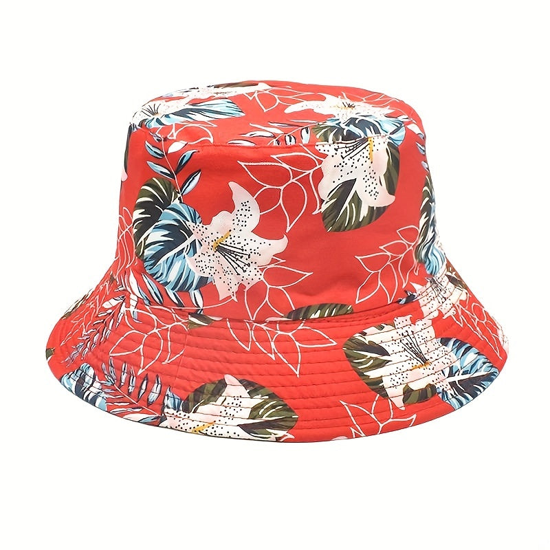 Reversible Leaf Print Bucket Hat Casual Travel Beach Hats Unisex