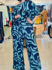 Graphic Print Long Sleeve Top & Drawstring Pants Set