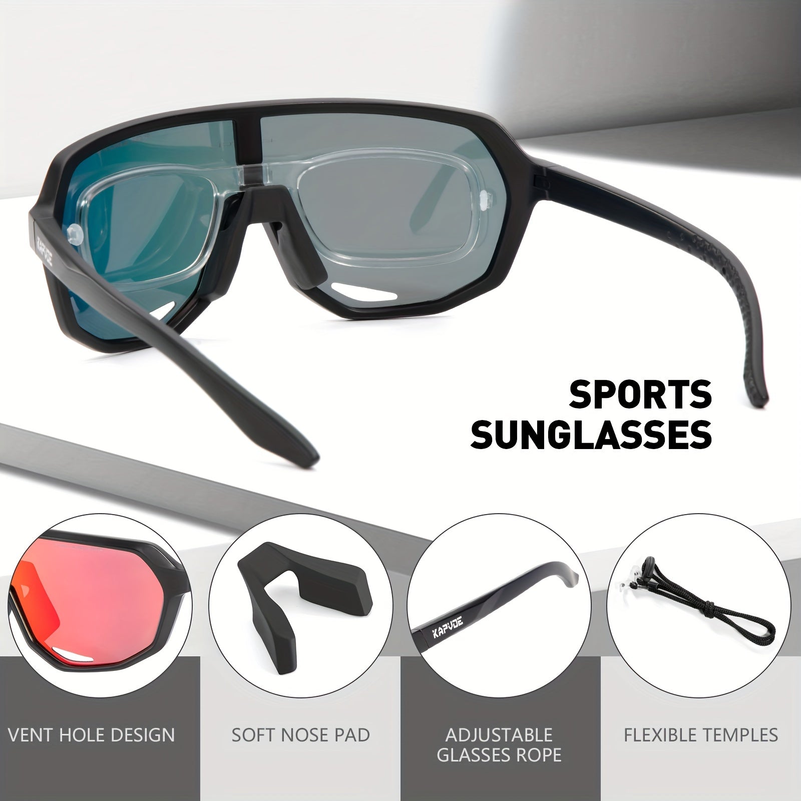 KAPVOE Sports Sunglasses TR90 Frame Cycling Running Golf