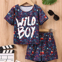 Boys Casual Outfit Round Neck T shirt & Shorts Set