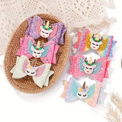 Cartoon Sequins Unicorn Bow Hair Clip for Girls