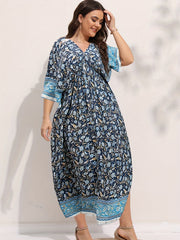 Boho Dress Women's Plus Floral Print Drawstring Backless Maxi Dress