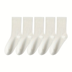 5 Pairs Solid Socks Women's Stockings & Hosiery