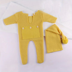 Newborn Photography Outfit Hat & Jumpsuit Props Yellow Green
