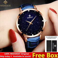 WISHDOIT Women's Watch Waterproof Stainless Steel Business Starry Sky Dial Watch