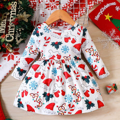 Toddler Girls Christmas Full Print Long Sleeve Dress