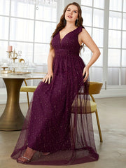 Glitter Bow Knot Sleeveless V Neck Maxi Formal Dress