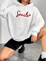 Smile Print Crew Neck Pullover Sweatshirt Casual Long Sleeve Sweatshirt