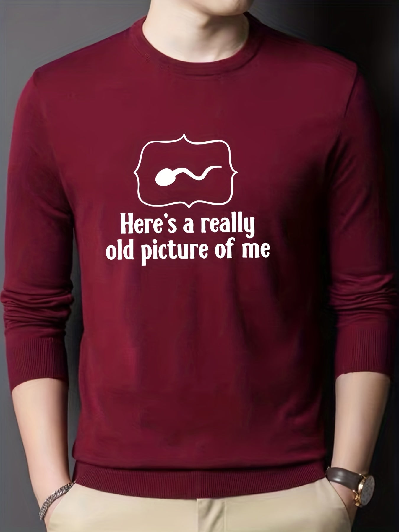 Funny Sperm Print Knitted Sweater Men's Casual Warm Mid Stretch Pullover