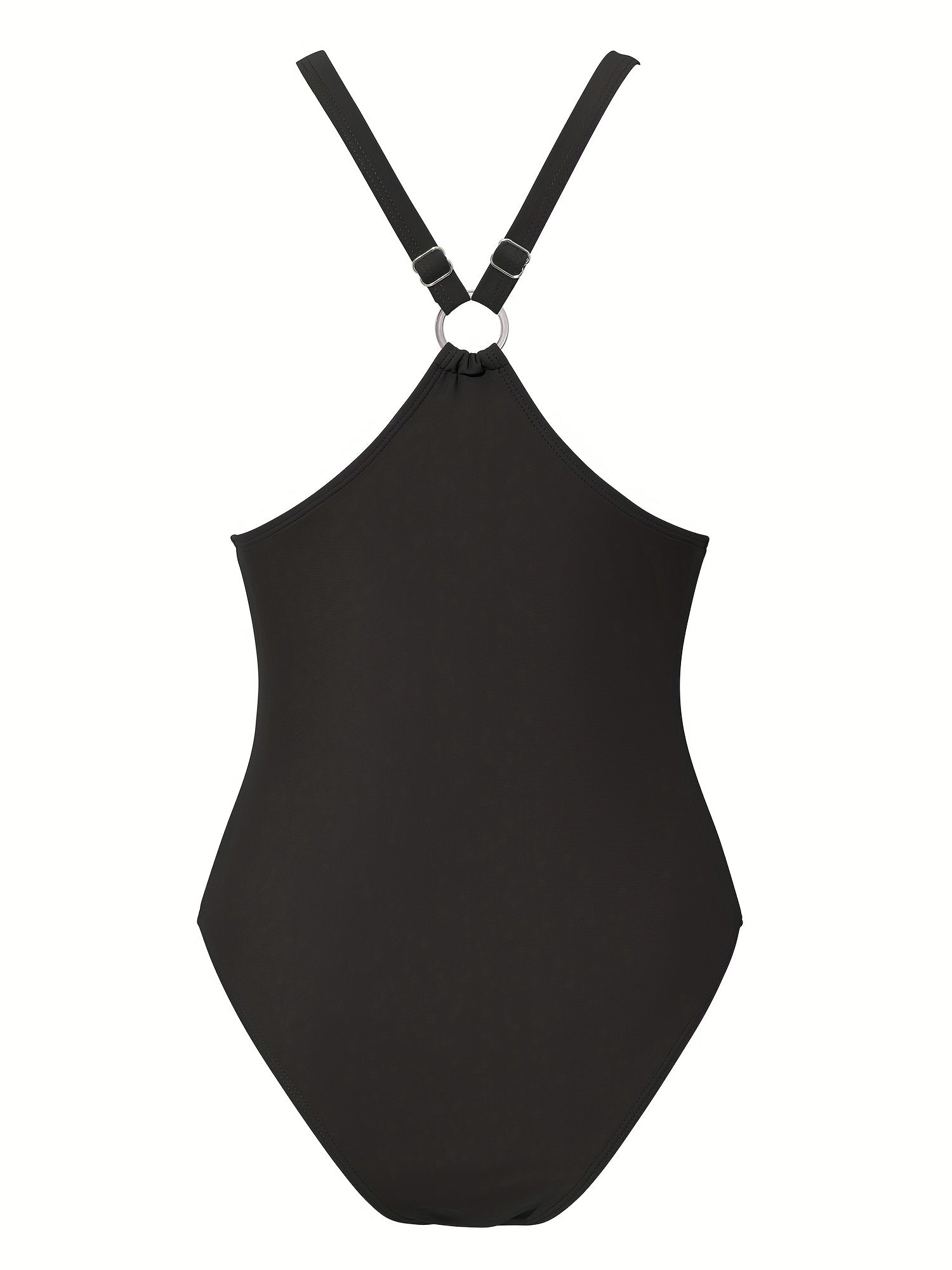 V Neck Knot Criss Cross One Piece Swimsuit Solid High Cut Ring Link Bathing Suit