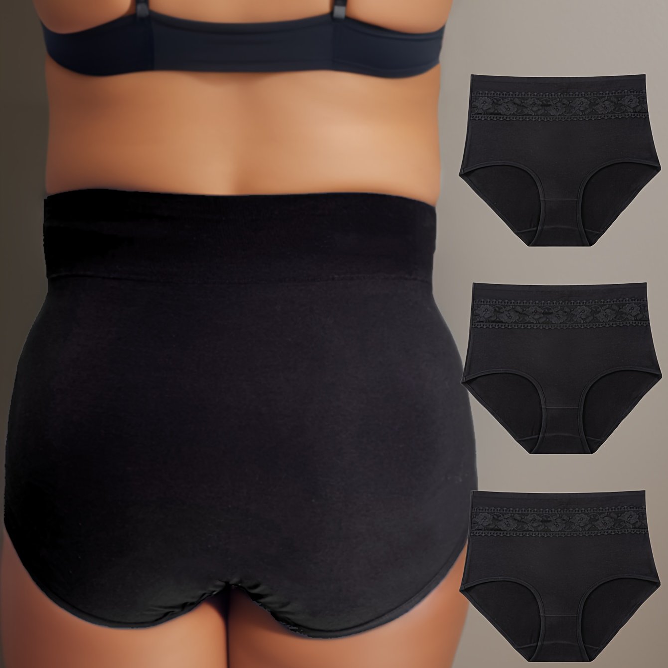 3 Pack Plus Size Lace High Waist Panties Set Seamless Stretch 3pcs Set