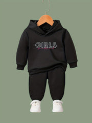Girls 2pcs Cartoon Pattern Hooded Sweatshirt & Sweatpants Set