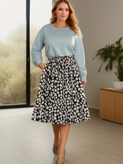 Daisy Print Maxi Skirt Elastic High Rise Slight Stretch