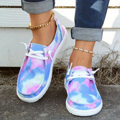 Women's Tie Dye Flat Loafers Lace Up Canvas Shoes