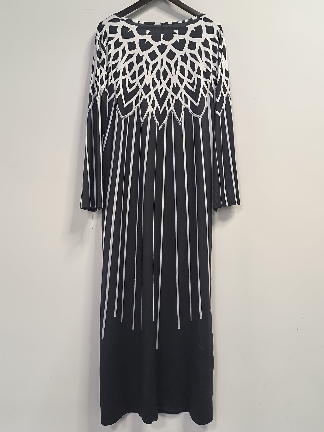 Geometric & Stripe Print Maxi Dress With Pockets