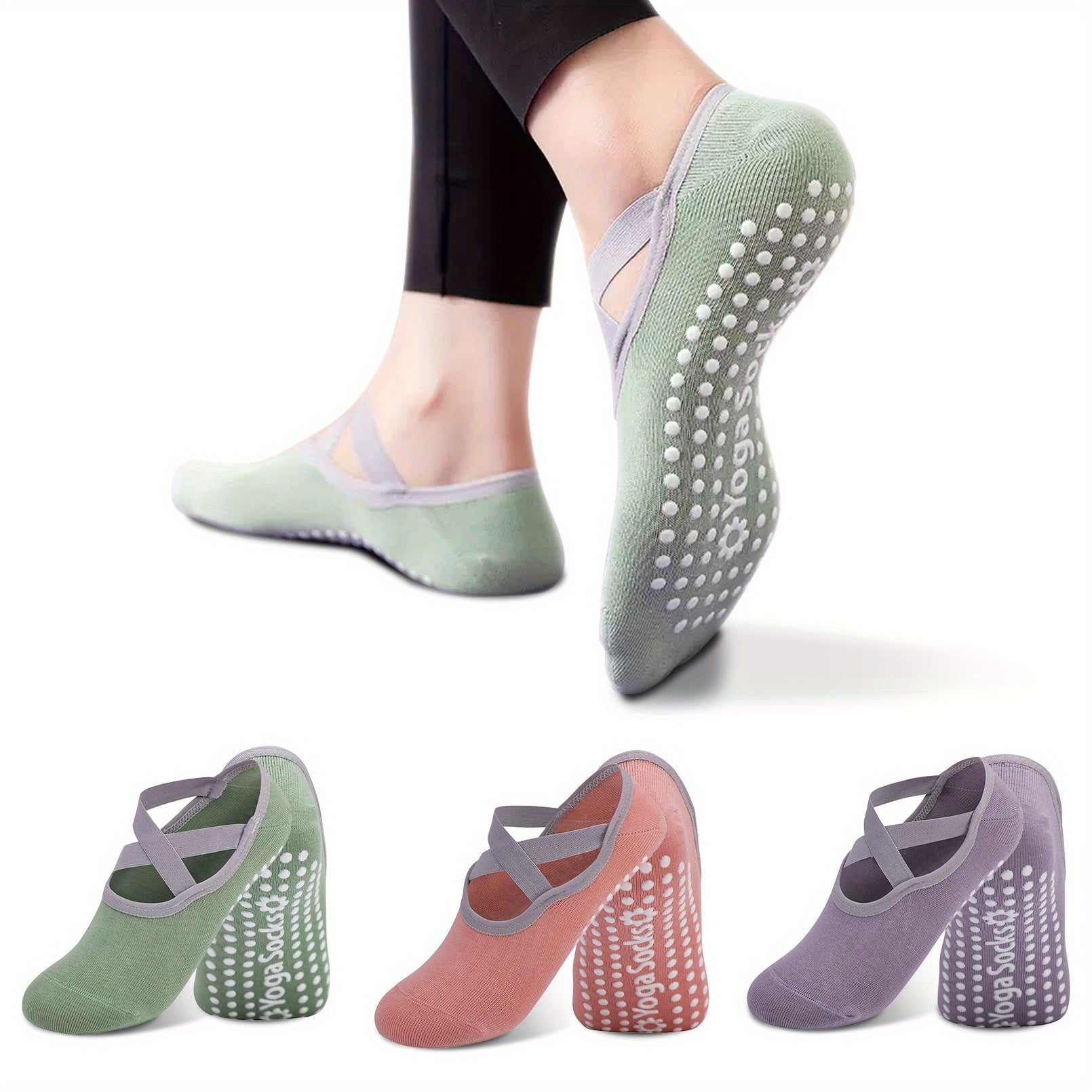 3 Pairs Non Slip Yoga Socks for Women, Perfect for Pilates, Barre, Ballet
