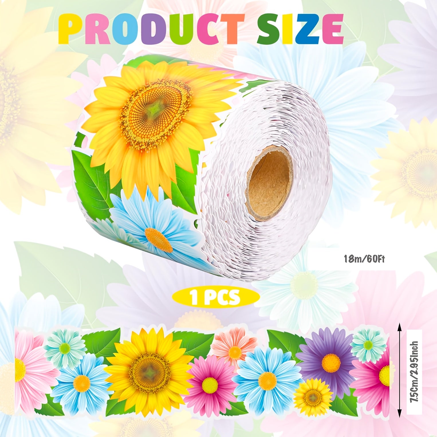 60Ft Floral Bulletin Border Paper Trim Sunflower and Tulip Classroom Display
