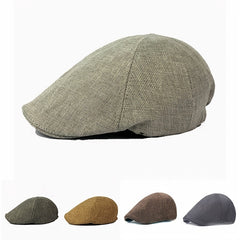 Vintage Linen Newsboy Hat Men's Quilted Beret Cap