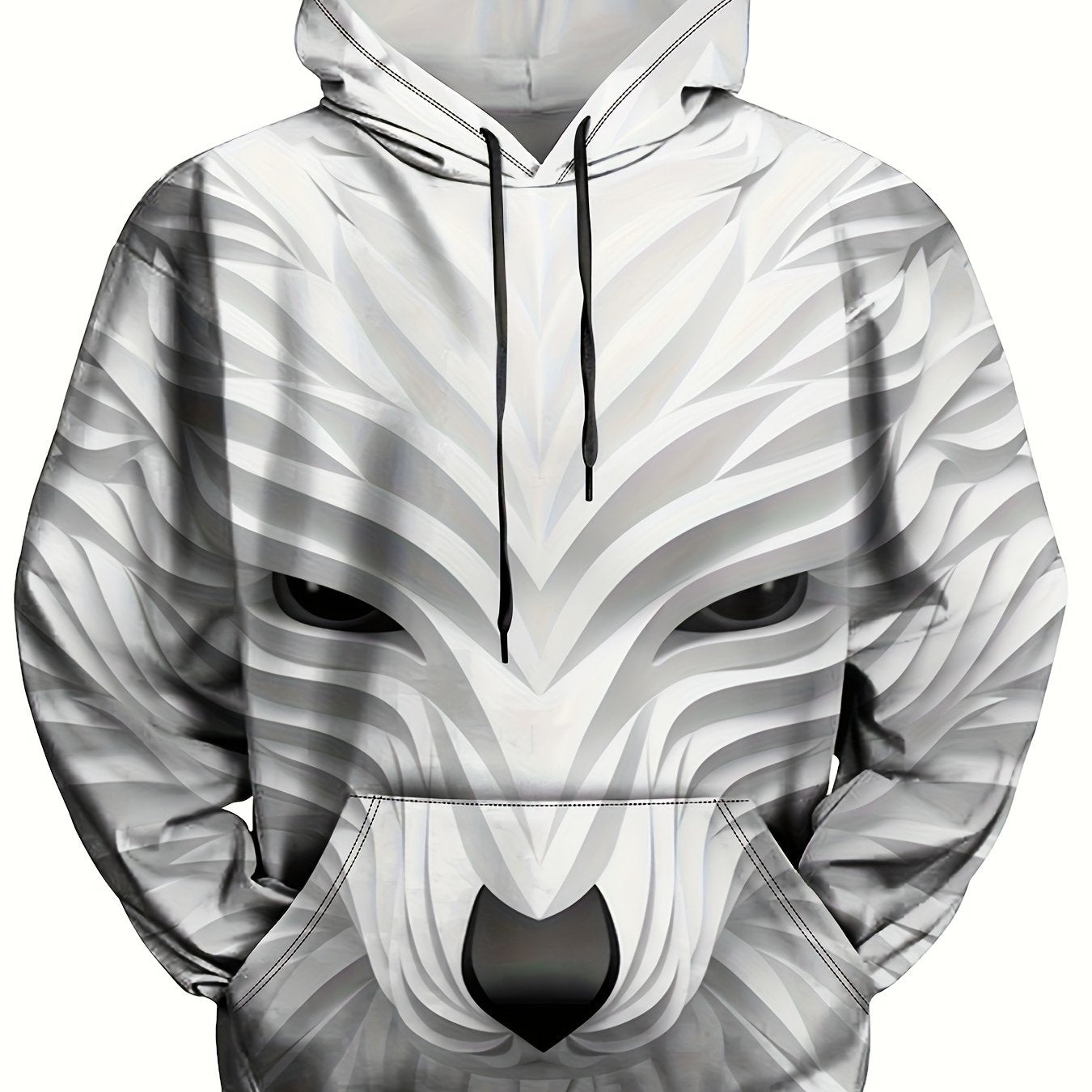 Wolf Graphic Print Hoodie for Men Loose Hooded Pullover Autumn Winter