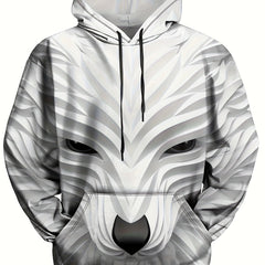 Wolf Graphic Print Hoodie for Men Loose Hooded Pullover Autumn Winter