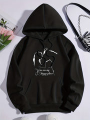 Girl & Horse Print Kangaroo Pocket Hoodie Long Sleeve Drawstring Hoodies