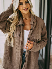 Women's Solid Button Down Knit Top Casual Textured Jacket