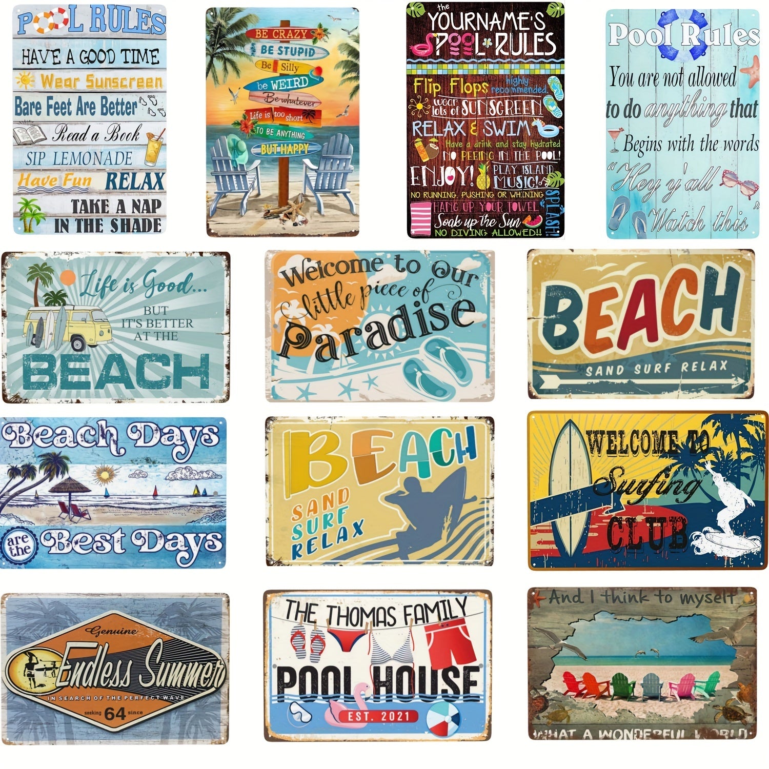 Beach Tin Sign Beach Days Surfing Club Funny Retro Signs Waterproof Decor