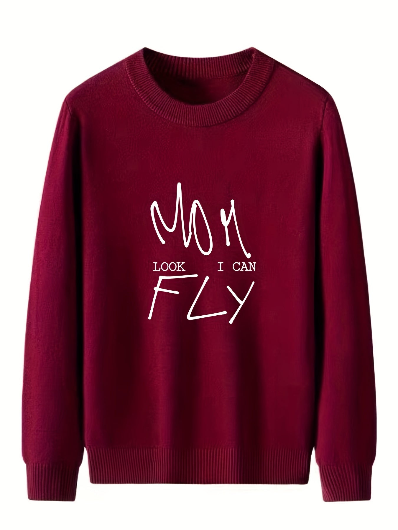 Mom Look Knitted Sweater Men's Casual Mid Stretch Crew Neck Pullover Sweater