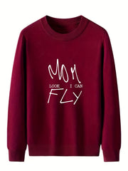 Mom Look Knitted Sweater Men's Casual Mid Stretch Crew Neck Pullover Sweater