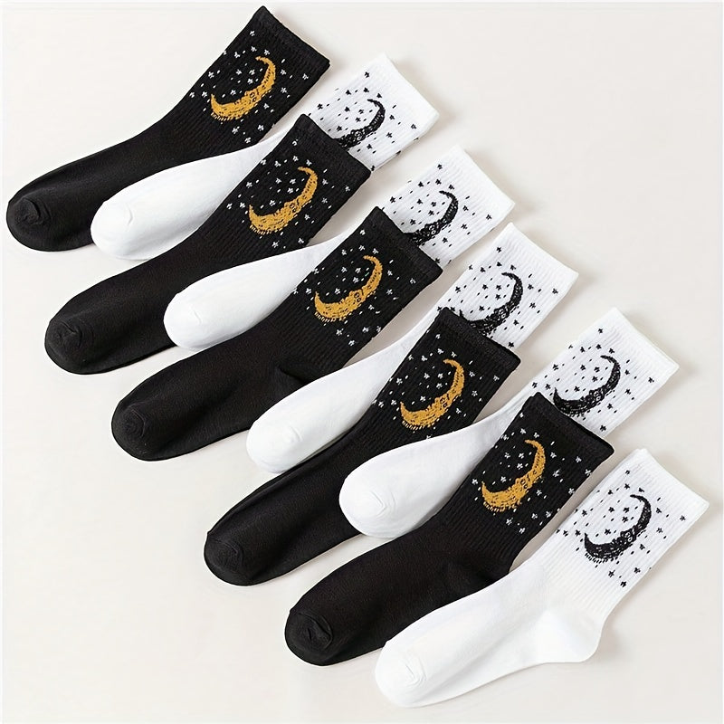 10 Pairs Star & Moon Print Socks Halloween Mid Tube Women's Stockings