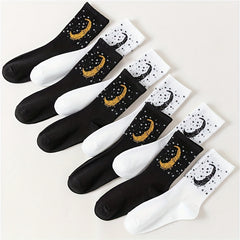 10 Pairs Star & Moon Print Socks Halloween Mid Tube Women's Stockings