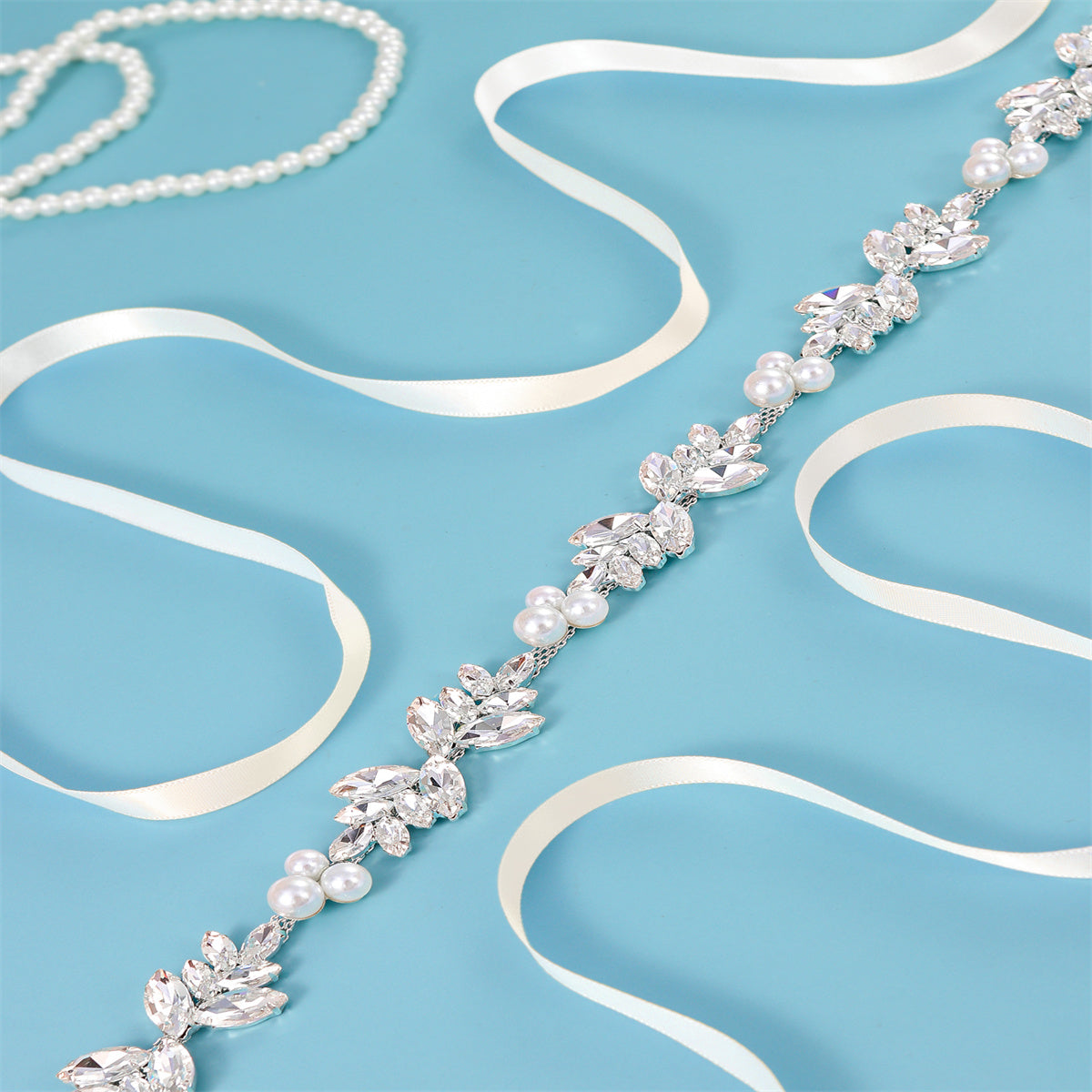 Rhinestone Bridal Belt Wedding Dress Waist Chain Sash Faux Pearl Beaded Belt