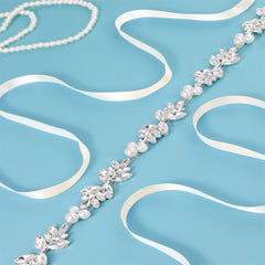 Rhinestone Bridal Belt Wedding Dress Waist Chain Sash Faux Pearl Beaded Belt