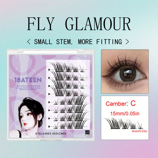 6 Pcs 16mm Wispy C Curl Lash Clusters for DIY Cat Eye Lash Extension