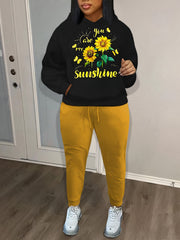Women's Sunflower Hoodie & Solid Pants 2 Piece Set