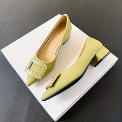 Women's Rhinestone Buckle Decor Slip On Block Heel Shoes
