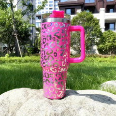 40oz 1200ml Insulated Water Cup Rainbow Leopard Stainless Steel Bottle