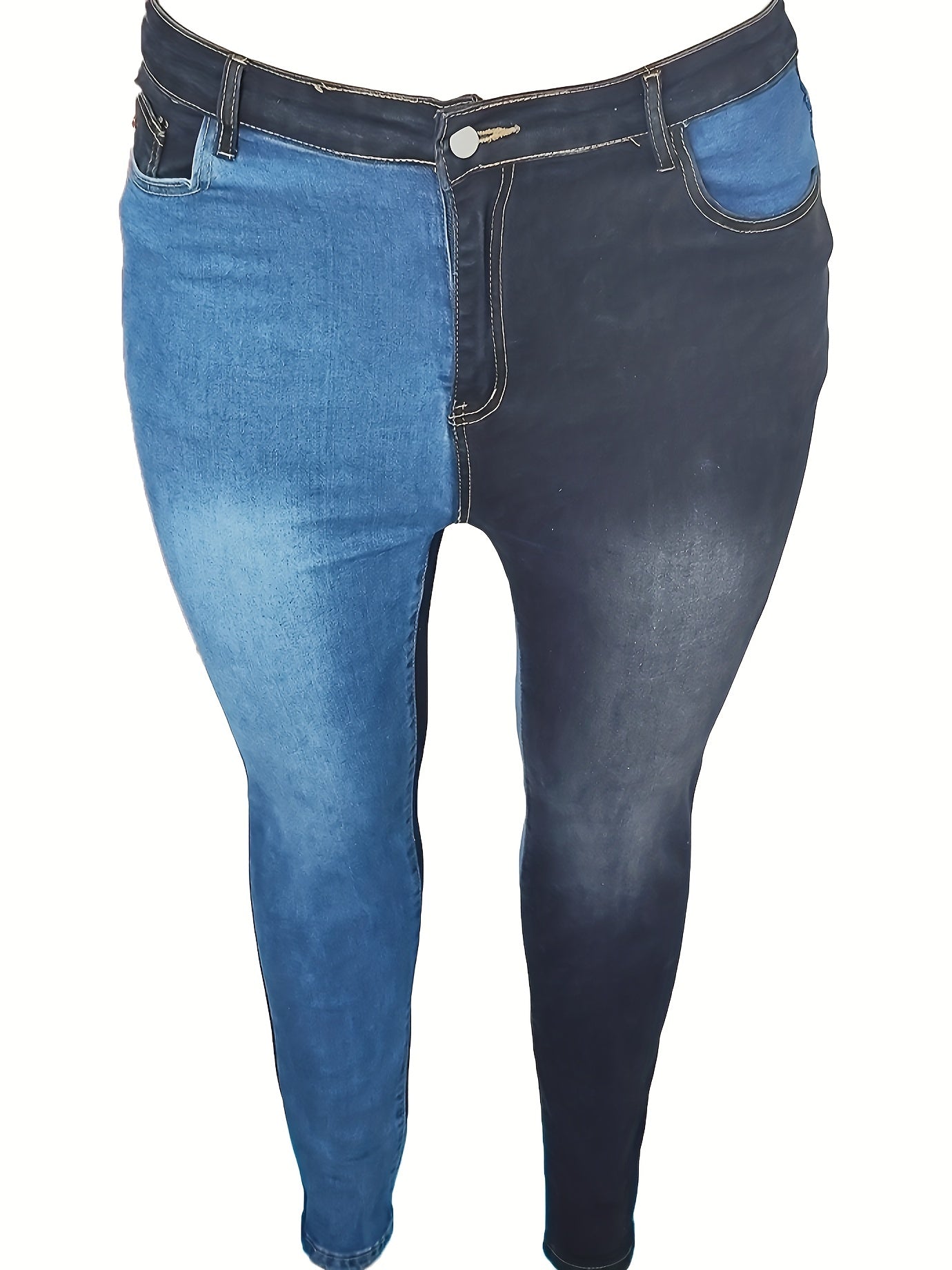 Retro Skinny Jeans Colorblock Button Fly High Rise
