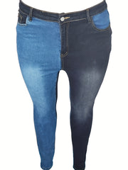 Retro Skinny Jeans Colorblock Button Fly High Rise