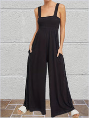 Solid Wide Leg Jumpsuit with Suspender | Women's Clothing