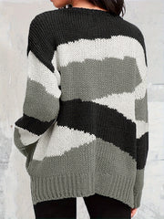 Casual Colorblock Plus Size Sweater Round Neck Jumper