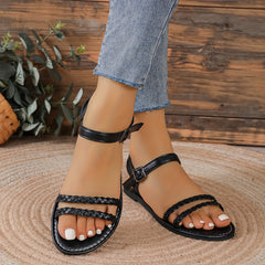 Women's Casual Flat Sandals Braided Buckle Lightweight Beach Shoes