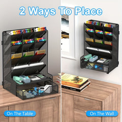 Desk Pen Organizer with Drawer Wall Mount Holder