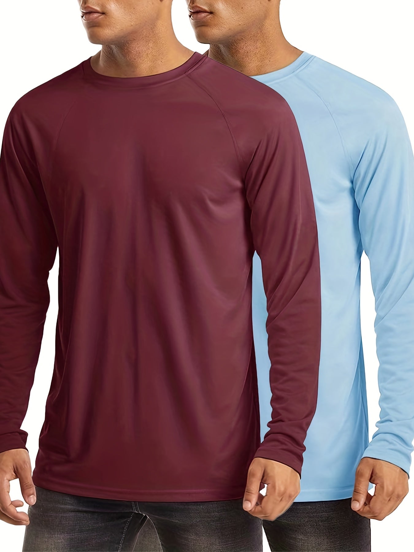 2 Pcs Men's UPF 50 Sun Protection T-shirts Long Sleeve Quick Dry Tops