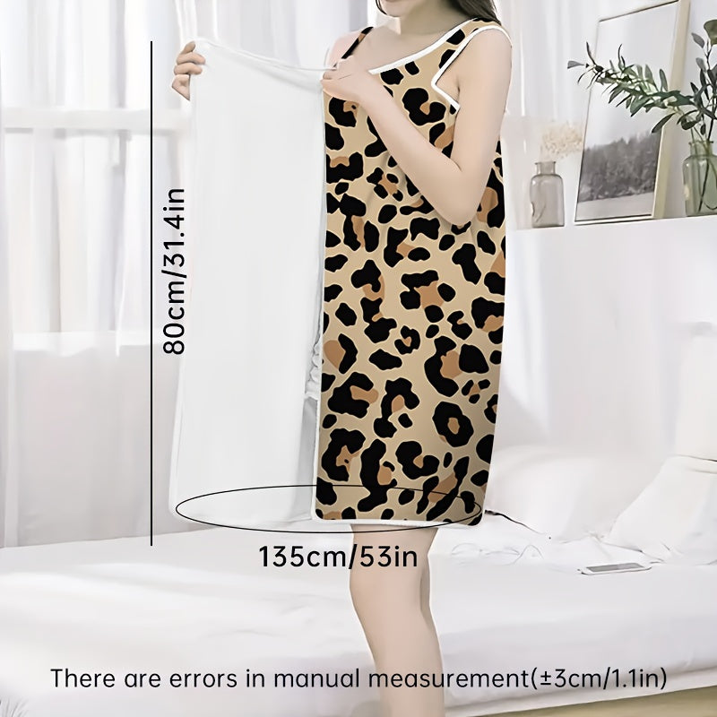 Leopard Printed Wearable Bath Towel Cover Spa Bath Skirt Absorbent