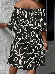 Sexy Graffiti Print Off Shoulder Loose Fit Mini Dress