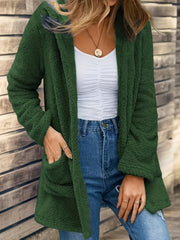 Solid Teddy Coat Casual Open Front Long Sleeve Warm Outerwear