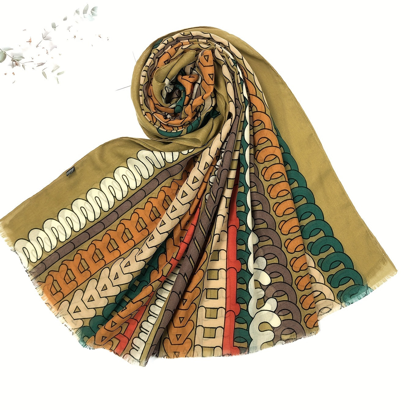 Striped Letter Print Scarf Vintage Frayed Edge Shawl Lightweight