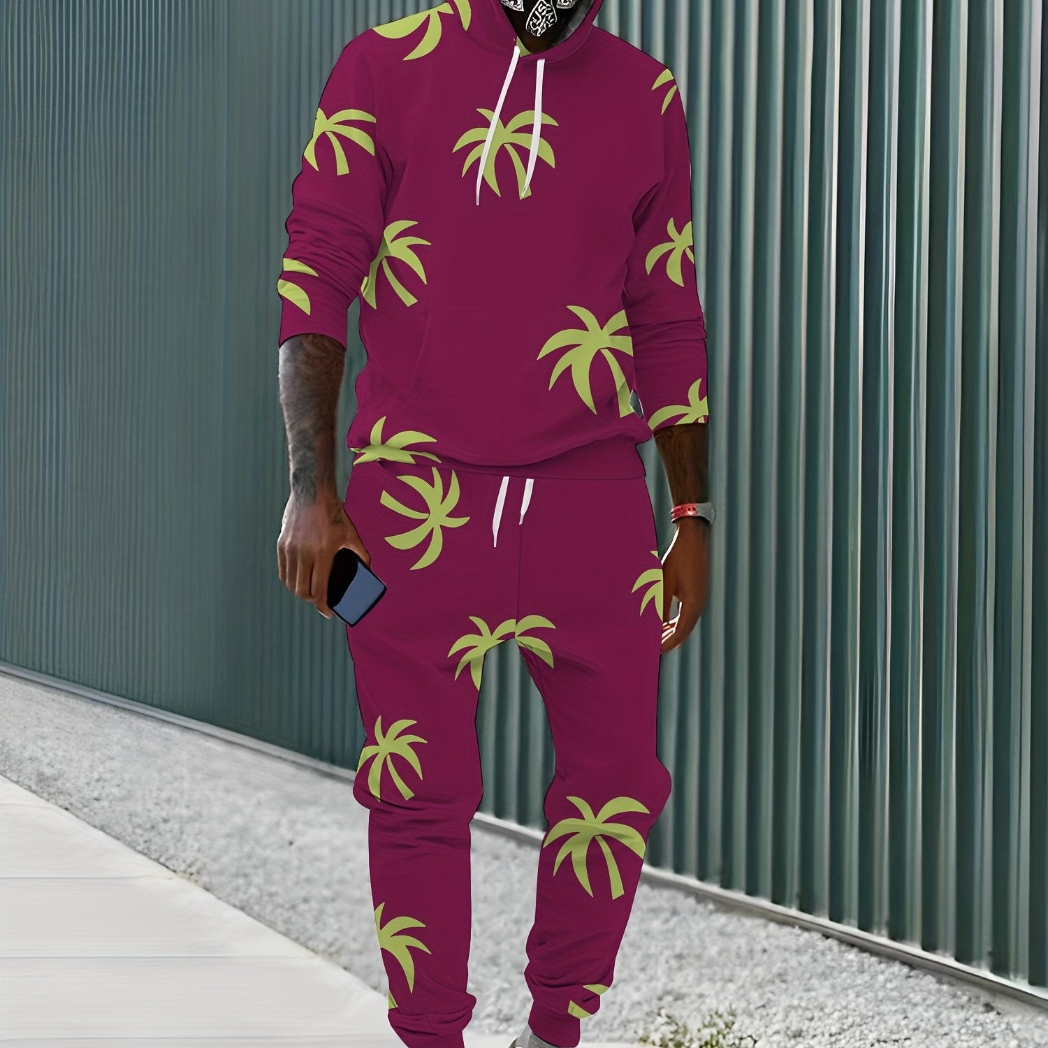 Flowers Print Men's 2pcs Hoodie & Sweatpants Set
